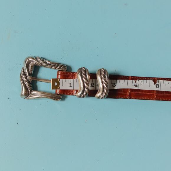 Brighton Onyx Vintage Genuine Leather Silver Embossed Buckle Western Waist Belt main image 7